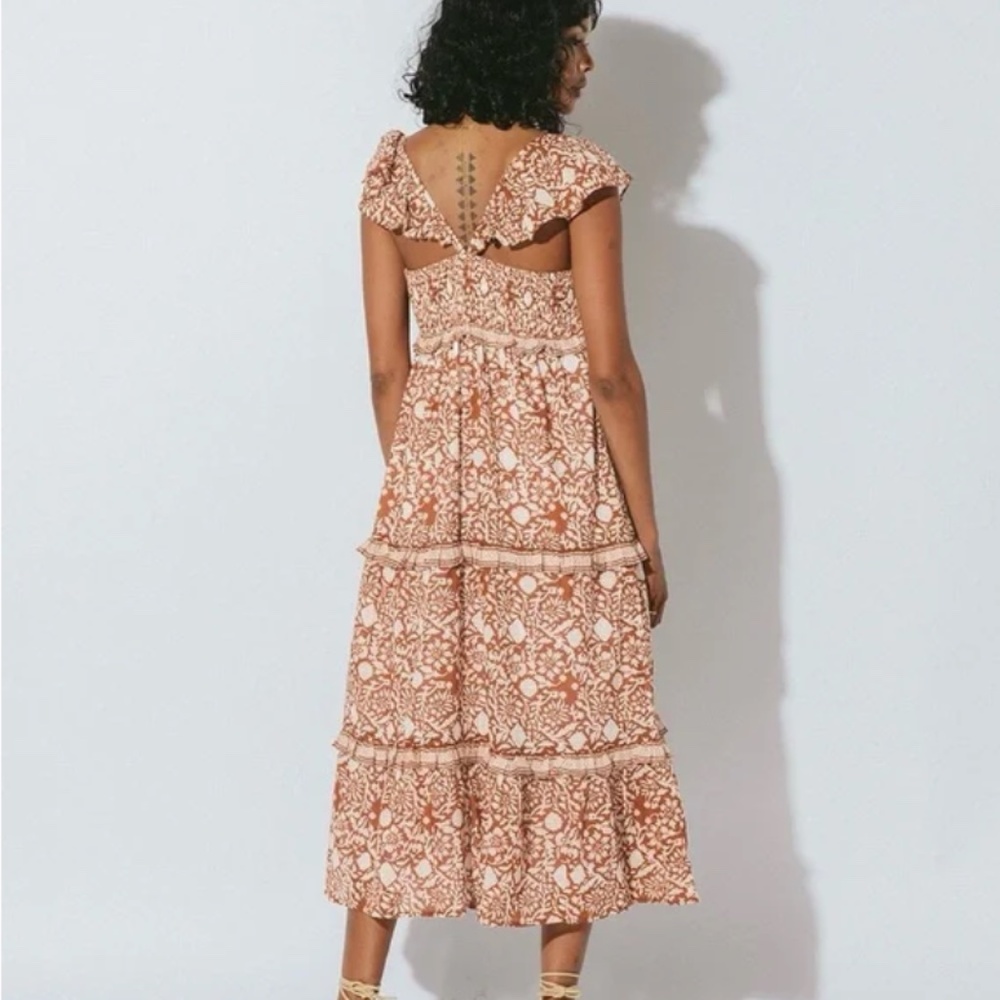 Cleobella Frida Smocked Boho Midi Dress Organic Cotton Pockets Size L - Picture 3 of 10